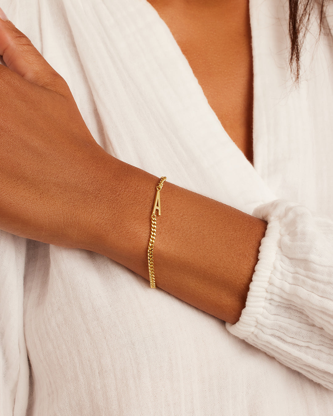 Custom Letter Chain Bracelet | 14K Solid Gold Simple Initial Bracelet | Minimal Moving Charm Bracelet Women |Cute Monogram Stacking Bracelet