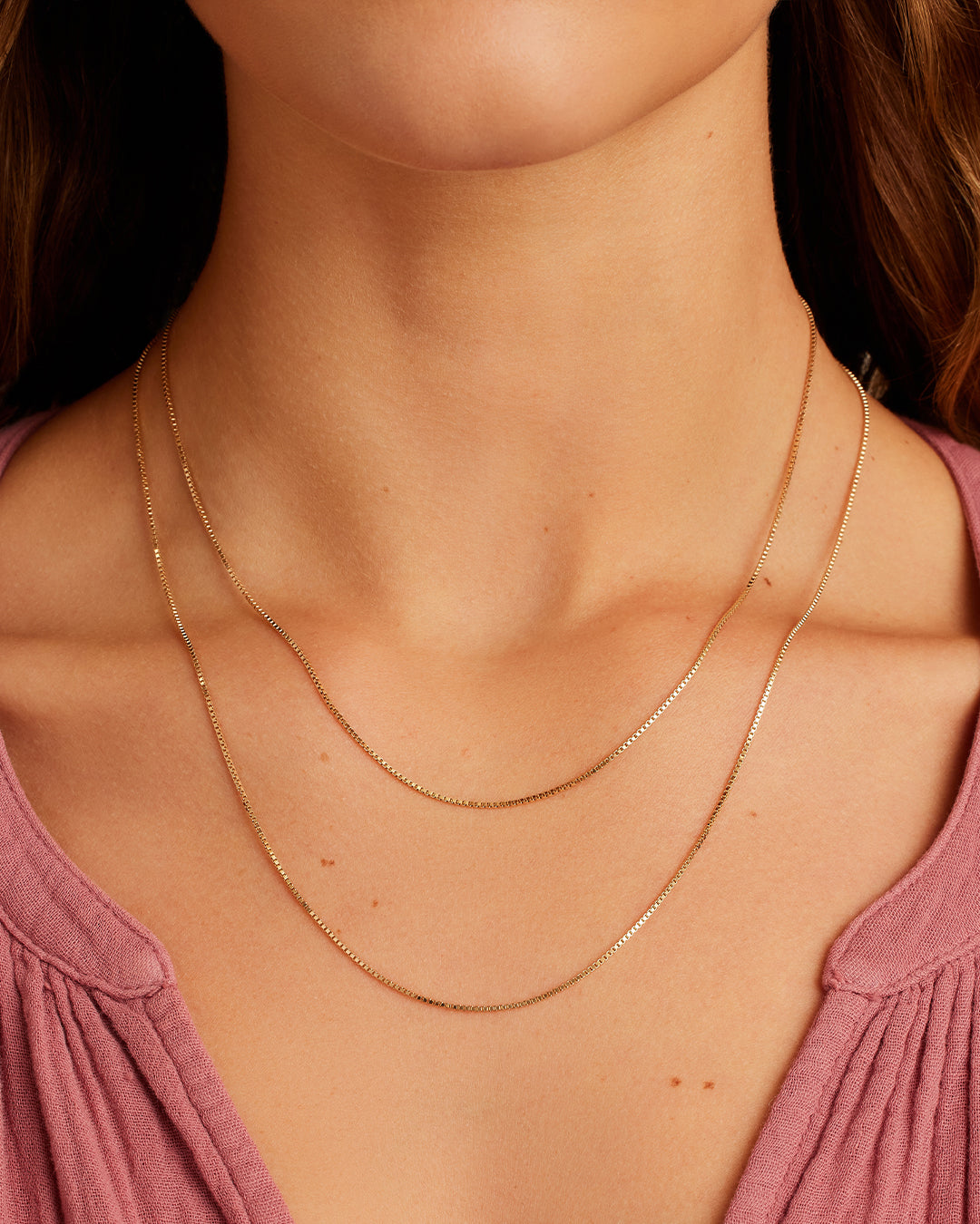 2.4mm Round Box Chain Necklace in 14K Gold - 20