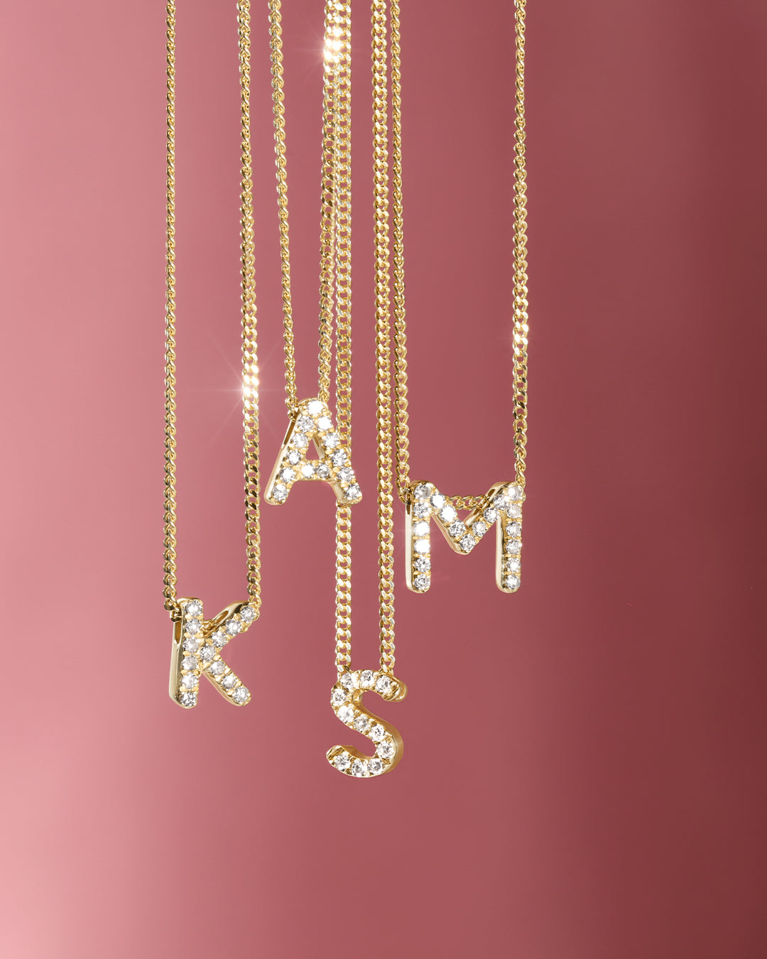 Diamond Alphabet Necklace || option::14k Solid Gold, M