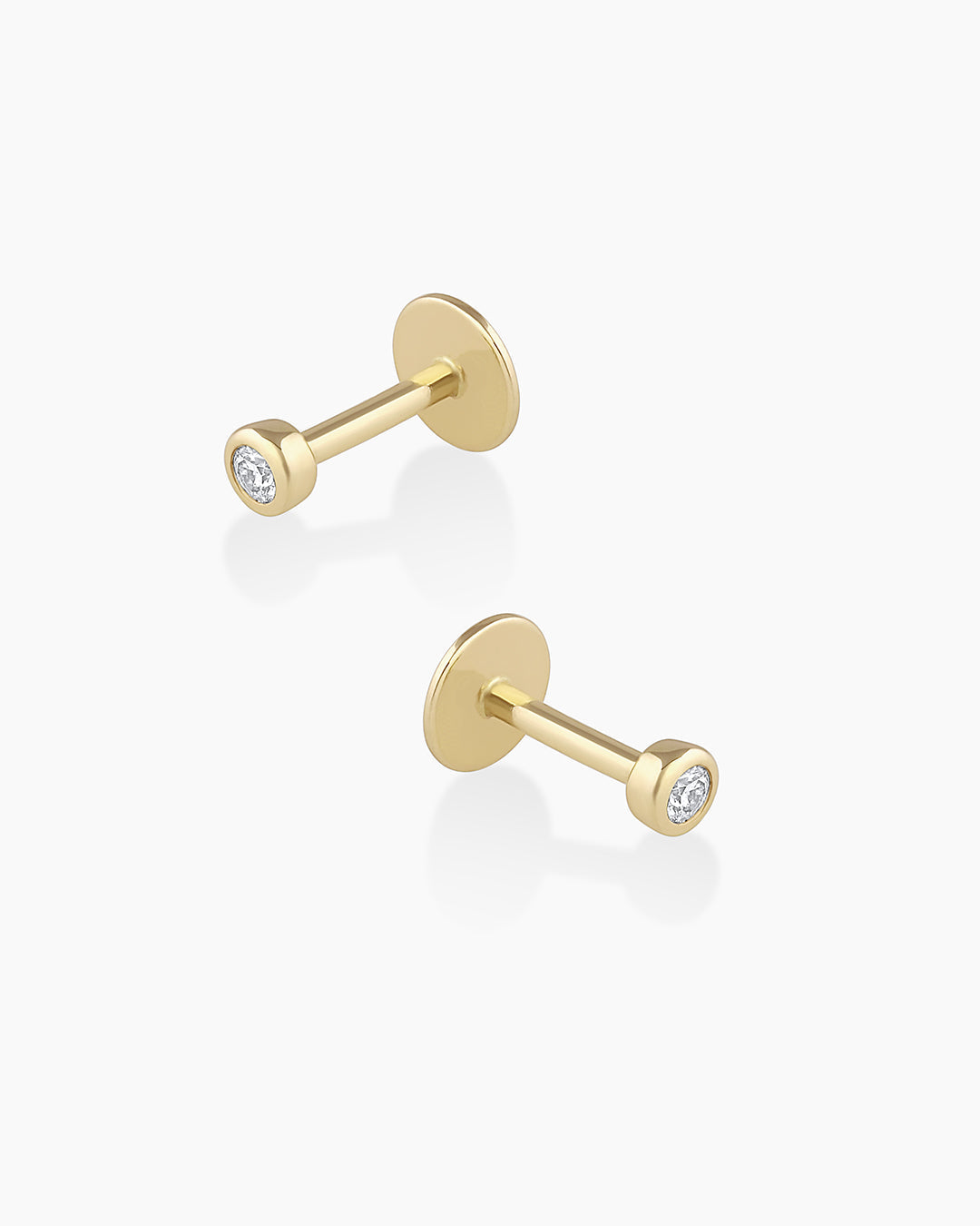 Classic Diamond Threaded Flatback Studs || option::14k Solid Gold