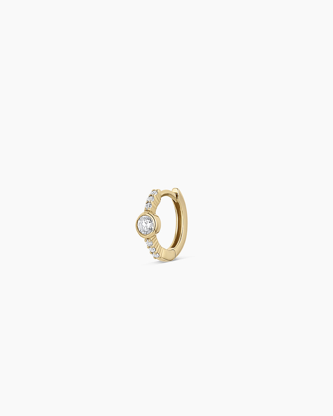 Lab Grown Diamond Circle Charm Huggies || option::14k Solid Gold