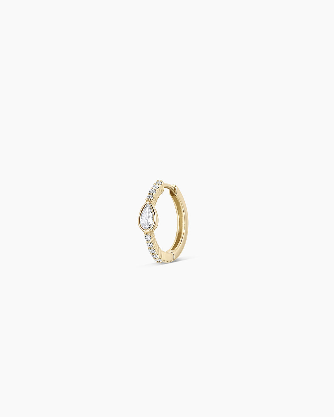 Lab Grown Diamond Pear Charm Huggies || option::14k Solid Gold, Single