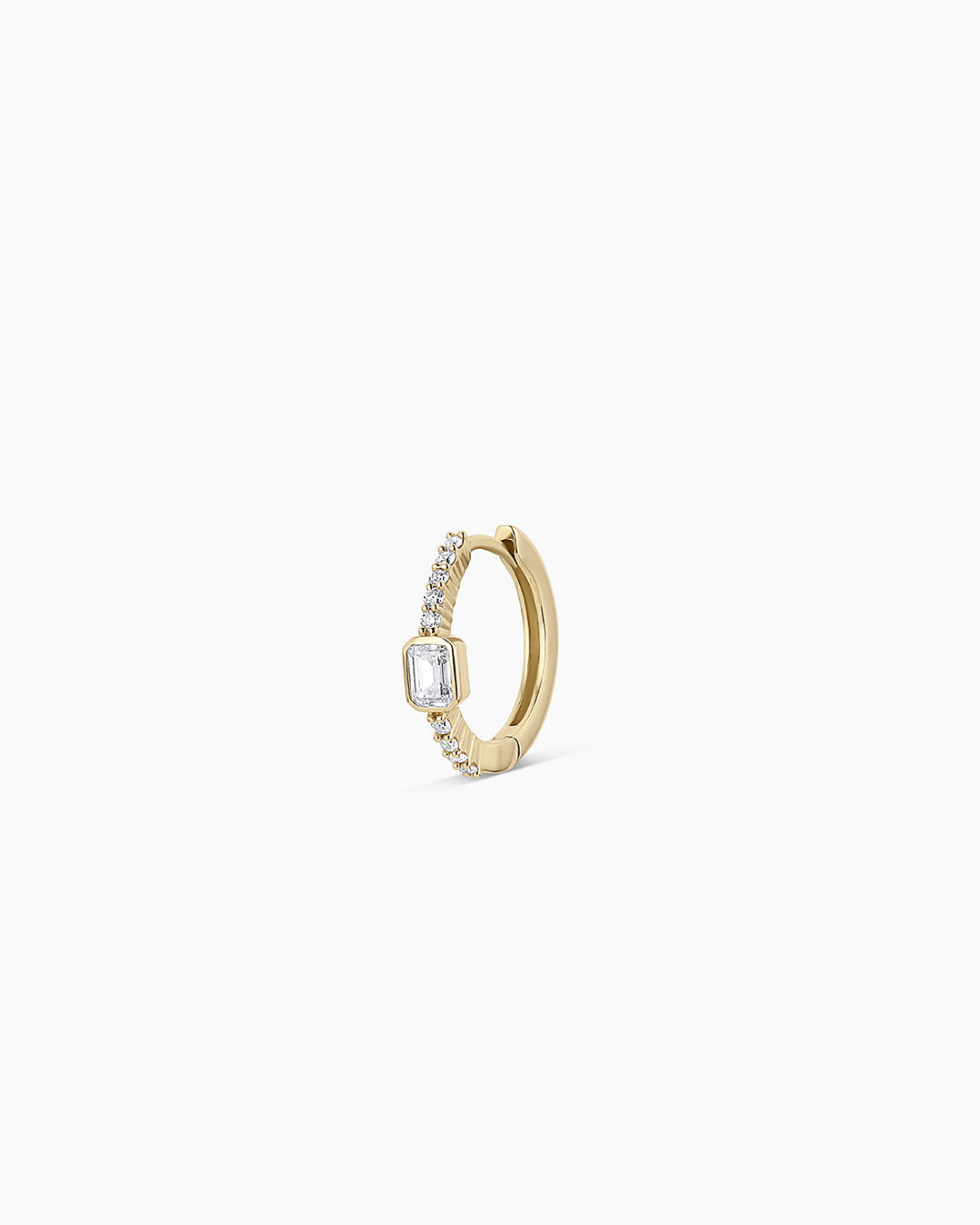 Lab Grown Diamond Emerald Charm Huggies || option::14k Solid Gold