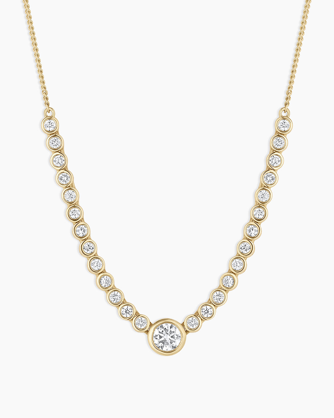 Lab Grown Diamond Circle Charm Row Necklace || option::14k Solid Gold