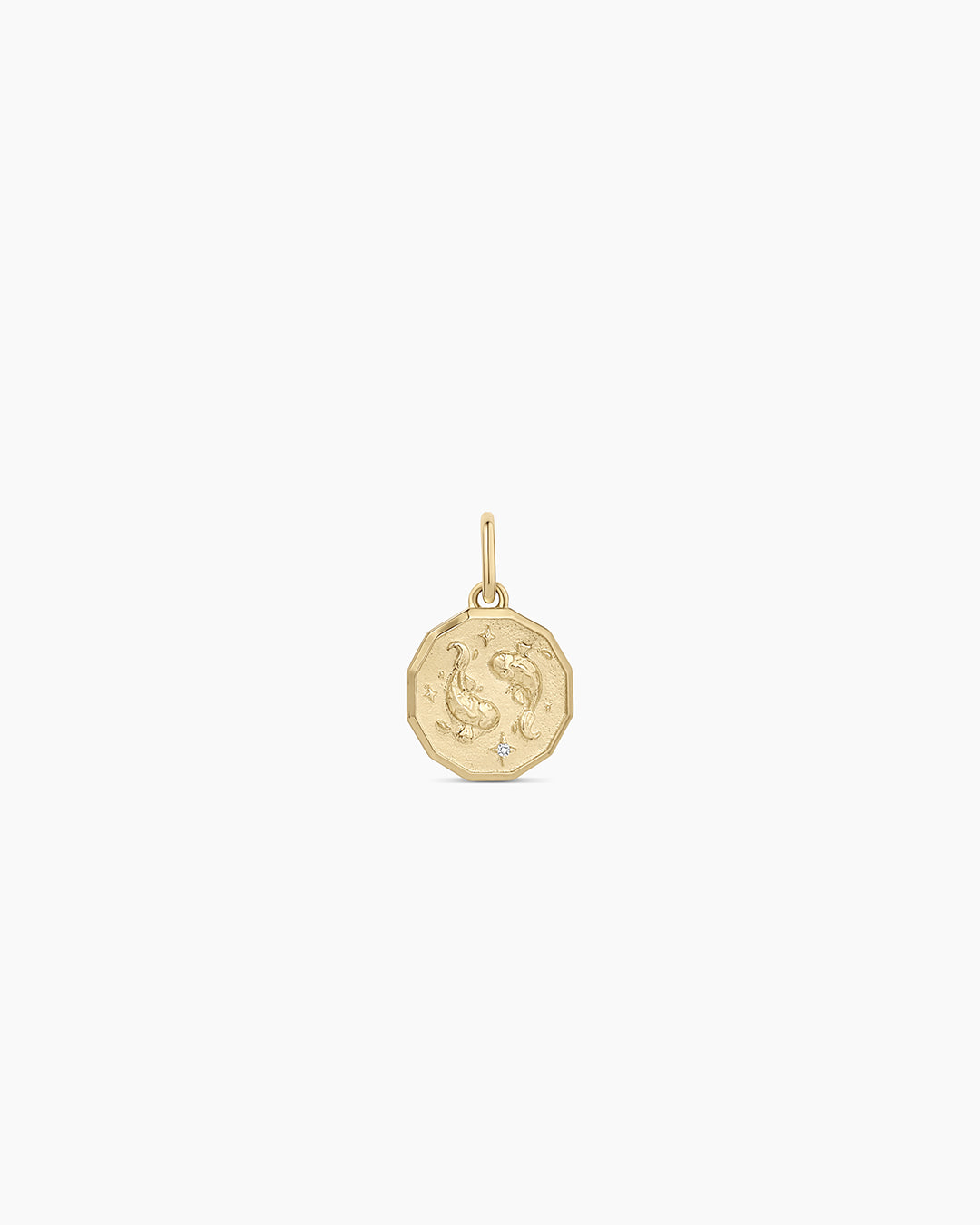 Diamond Zodiac Coin Charm || option::14k Solid Gold, Aquarius