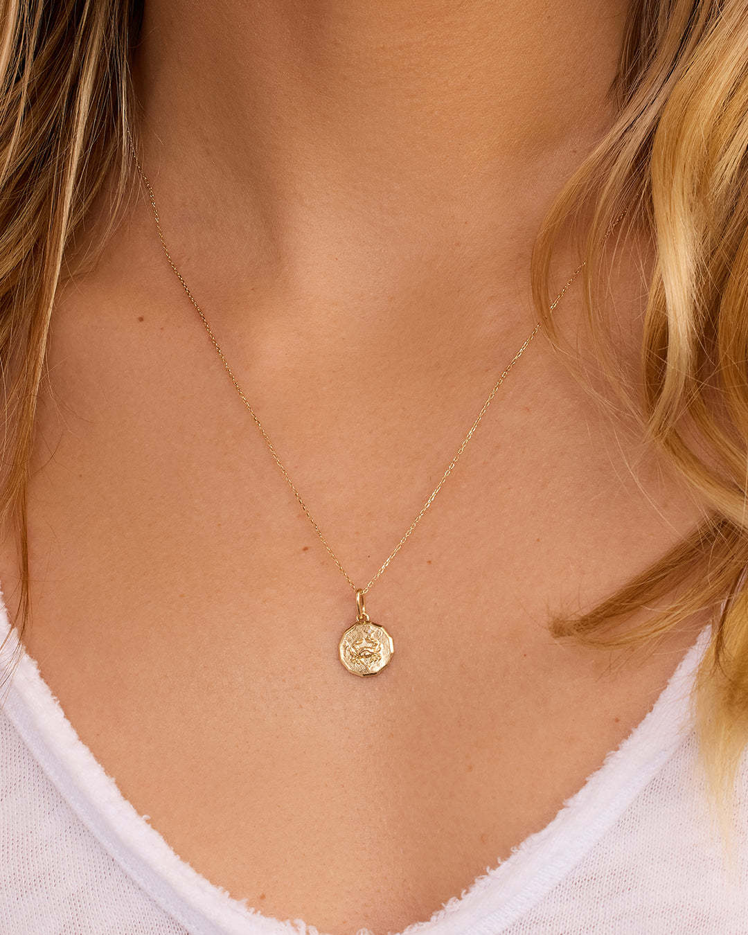 Diamond Zodiac Coin Charm || option::14k Solid Gold, Cancer