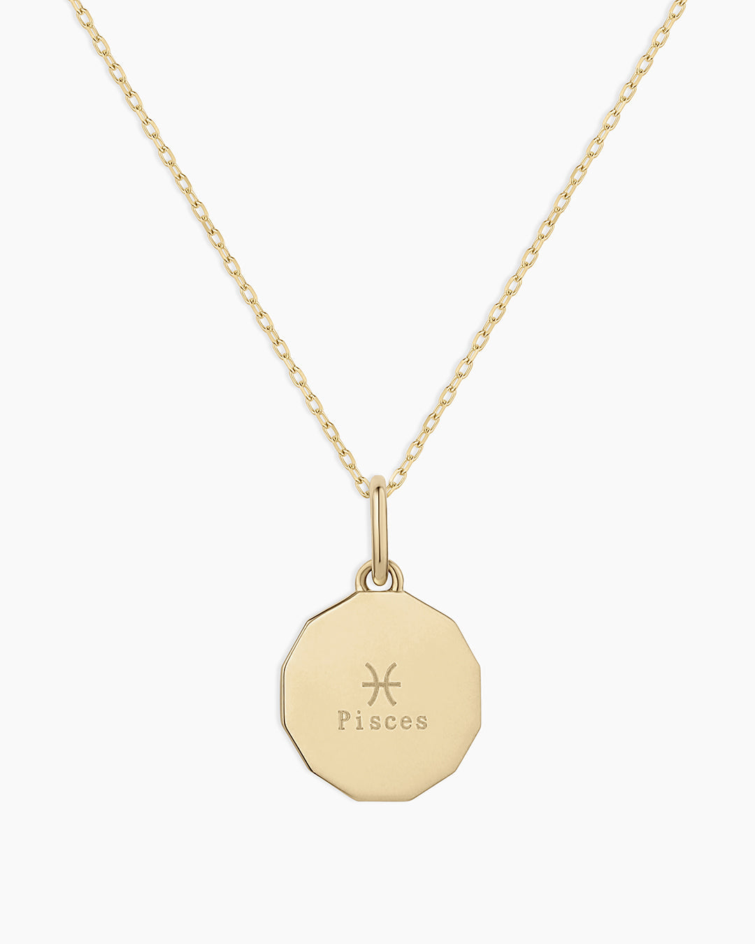 Diamond Zodiac Coin Charm Necklace || option::14k Solid Gold, Pisces