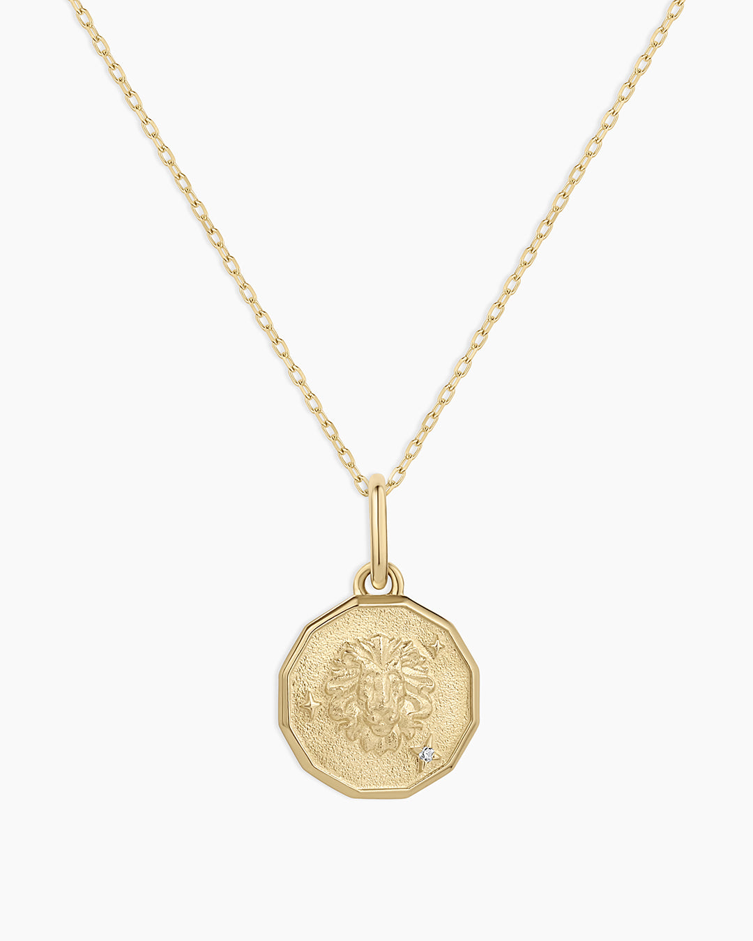 Diamond Zodiac Coin Charm Necklace || option::14k Solid Gold, Leo