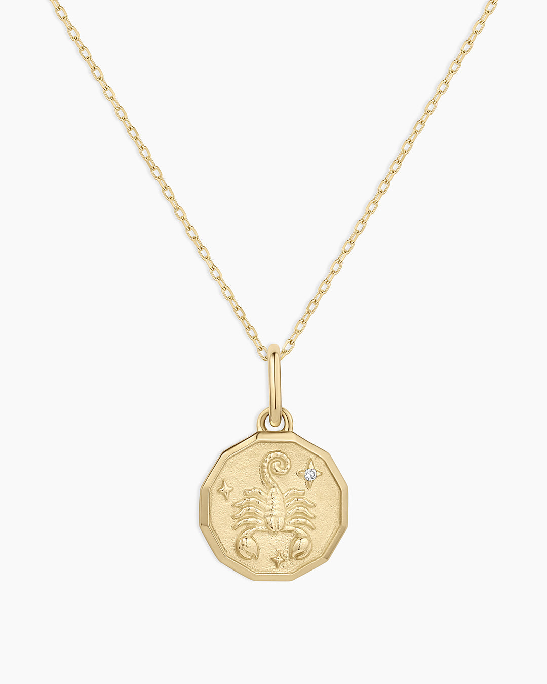 Diamond Zodiac Coin Charm Necklace || option::14k Solid Gold, Scorpio