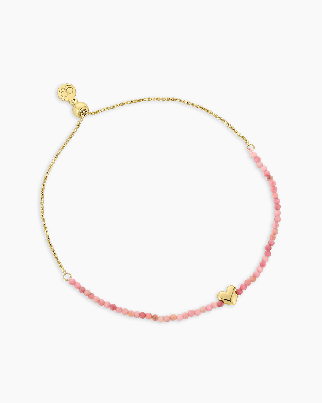 Rhodochrosite Beaded Heart Bracelet || option::Gold Plated, Rhodochrosite