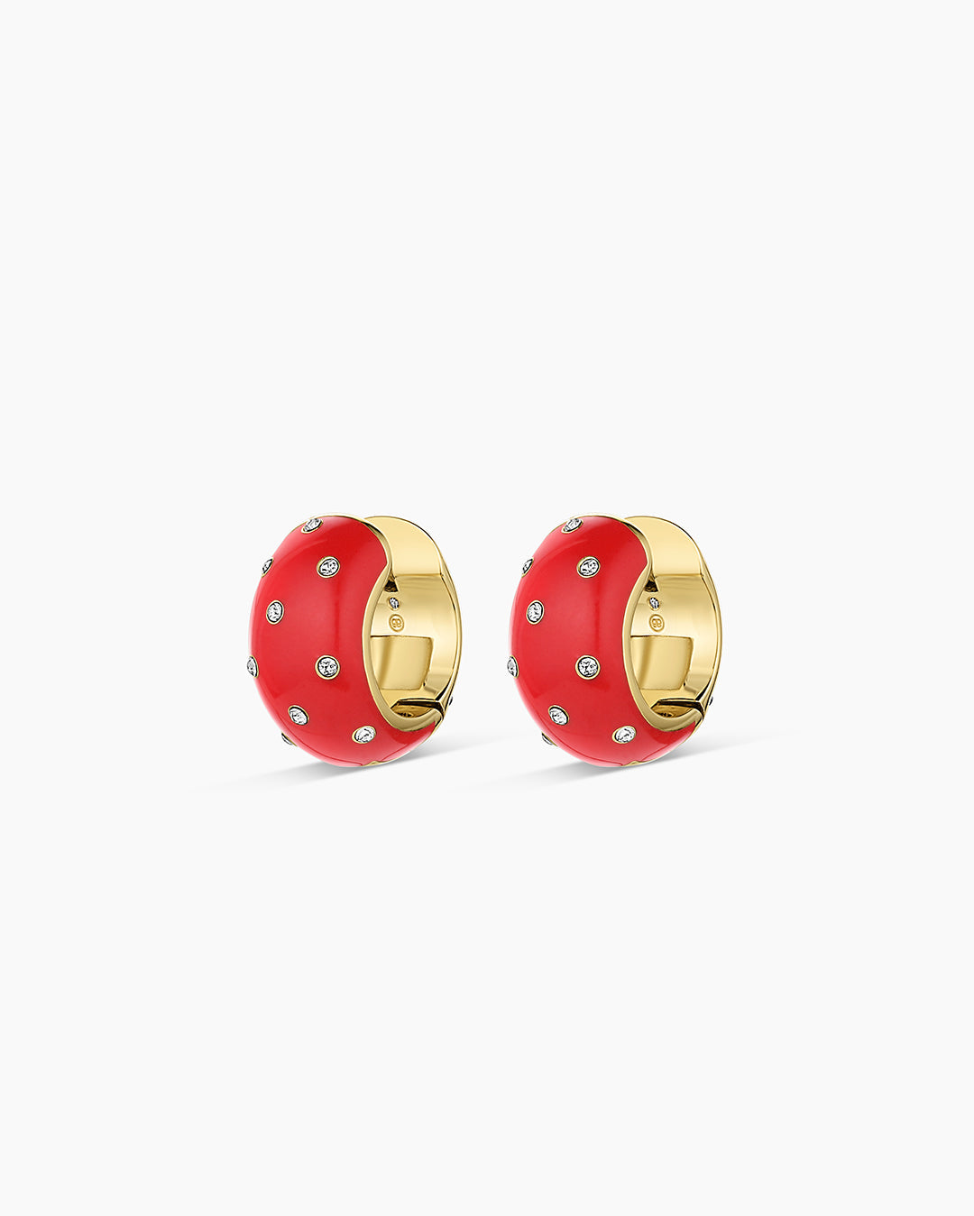 Noel Enamel Shimmer Huggies || option::18k Gold Plated, Red