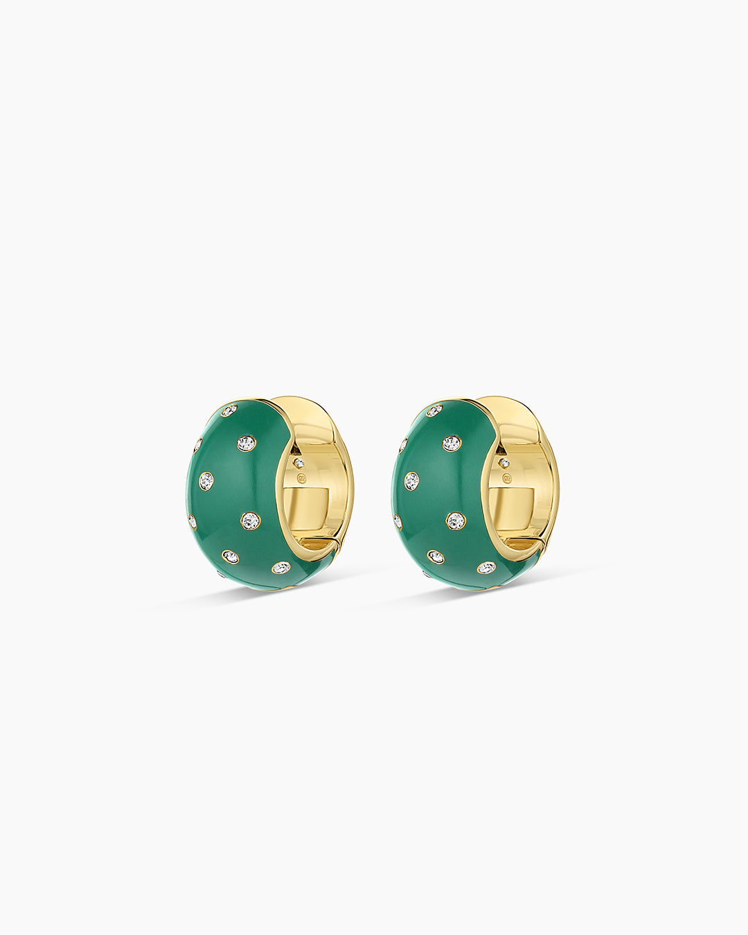 Noel Enamel Shimmer Huggies || option::18k Gold Plated, Emerald