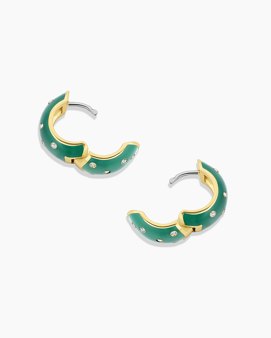 Noel Enamel Shimmer Huggies || option::18k Gold Plated, Emerald