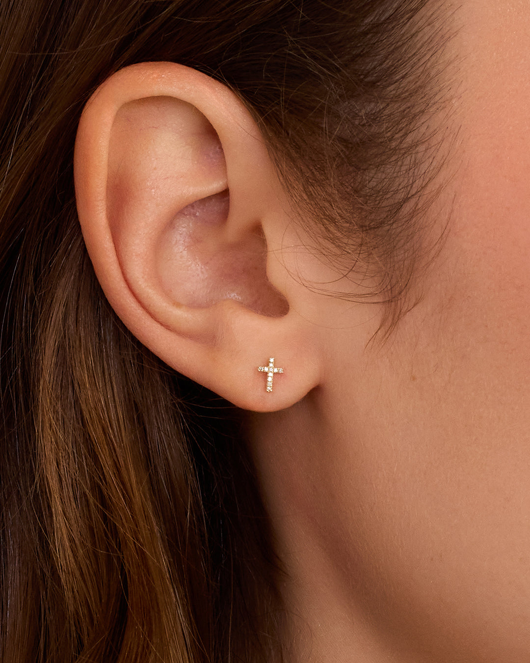 Diamond Cross Studs || option::14k Solid Gold, Single