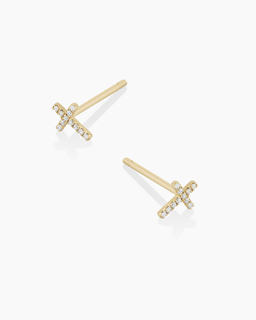 Diamond Cross Studs || option::14k Solid Gold, Pair