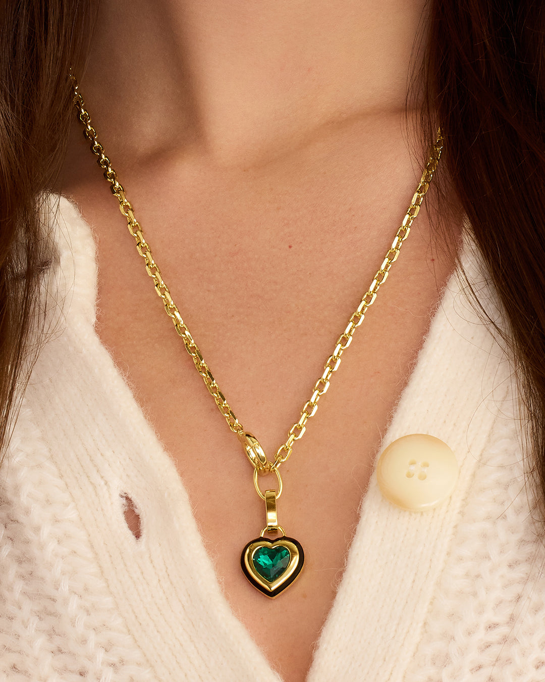 Emerald Heart Tag Charm || option::18k Gold Plated