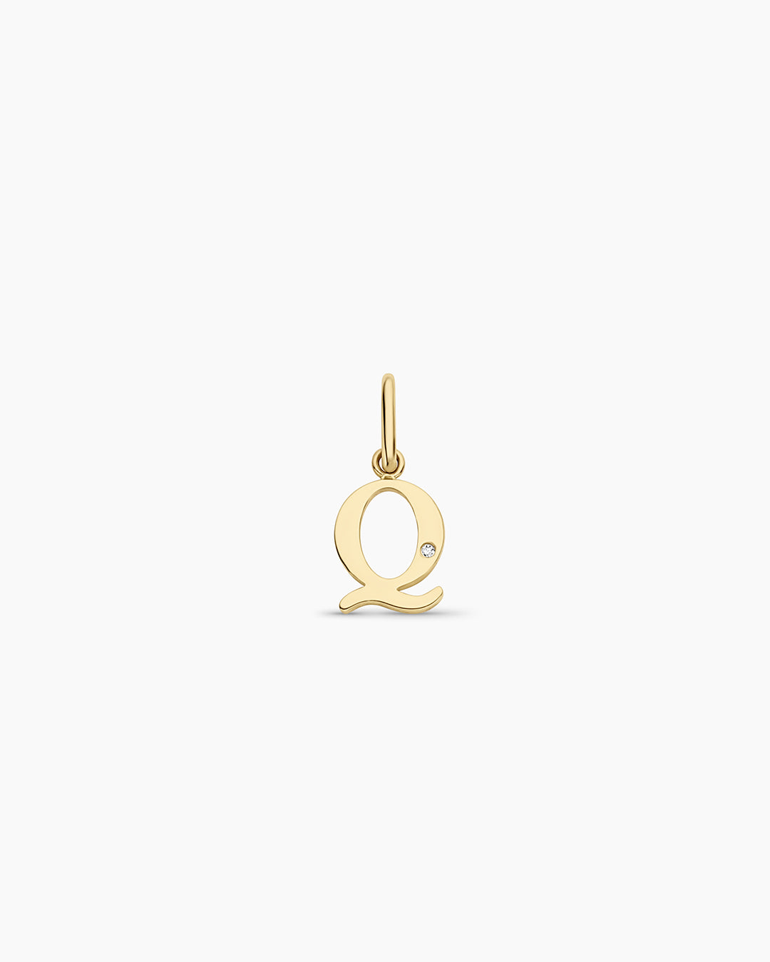 Diamond Vintage Alphabet Charm || option::14k Solid Gold, Q