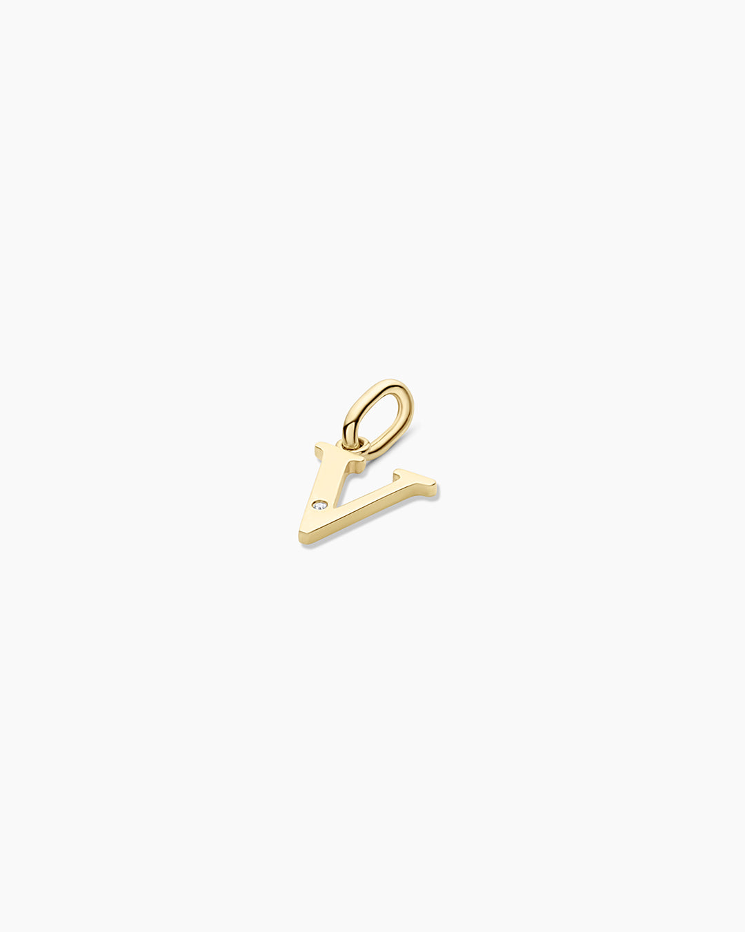 Diamond Vintage Alphabet Charm || option::14k Solid Gold, V