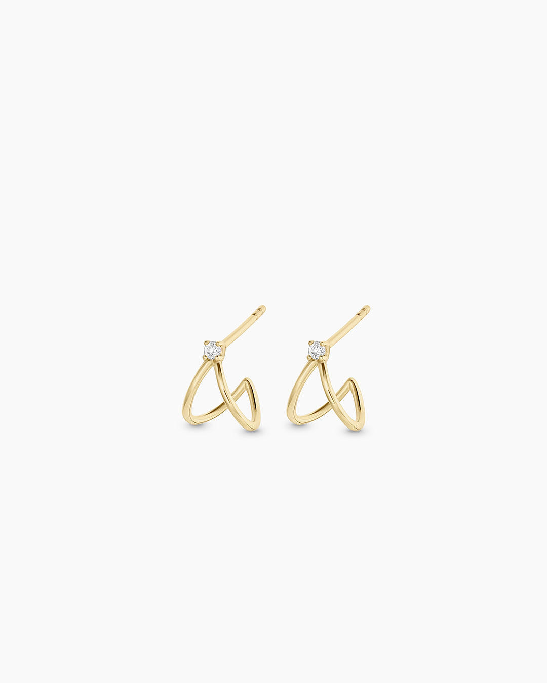 Diamond Solitaire Split Huggies || option::14k Solid Gold, Pair