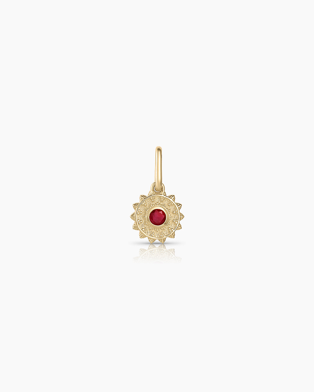 Sun Birthstone Charm || option::14k Solid Gold, Ruby - July