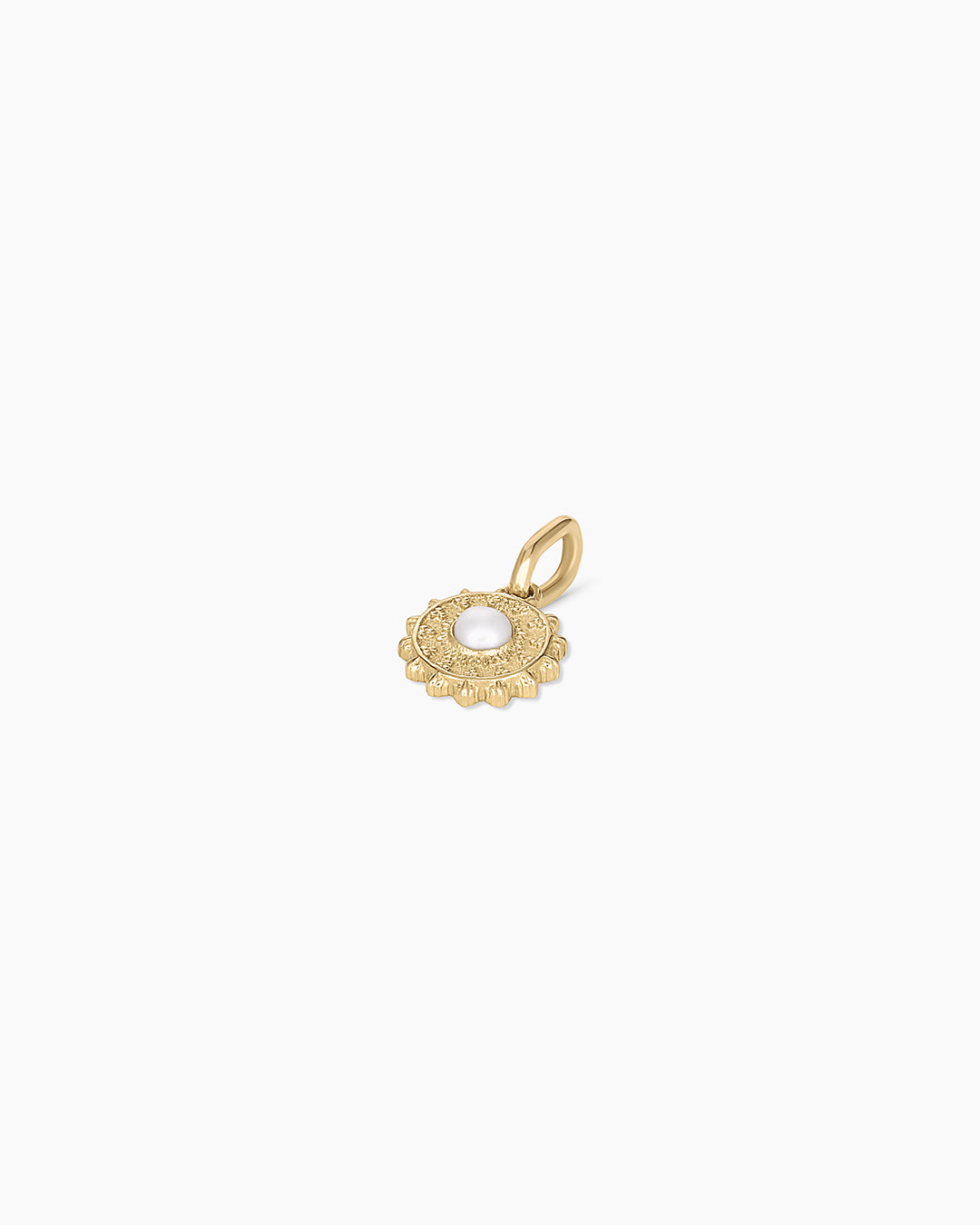 Sun Birthstone Charm || option::14k Solid Gold, Pearl - June