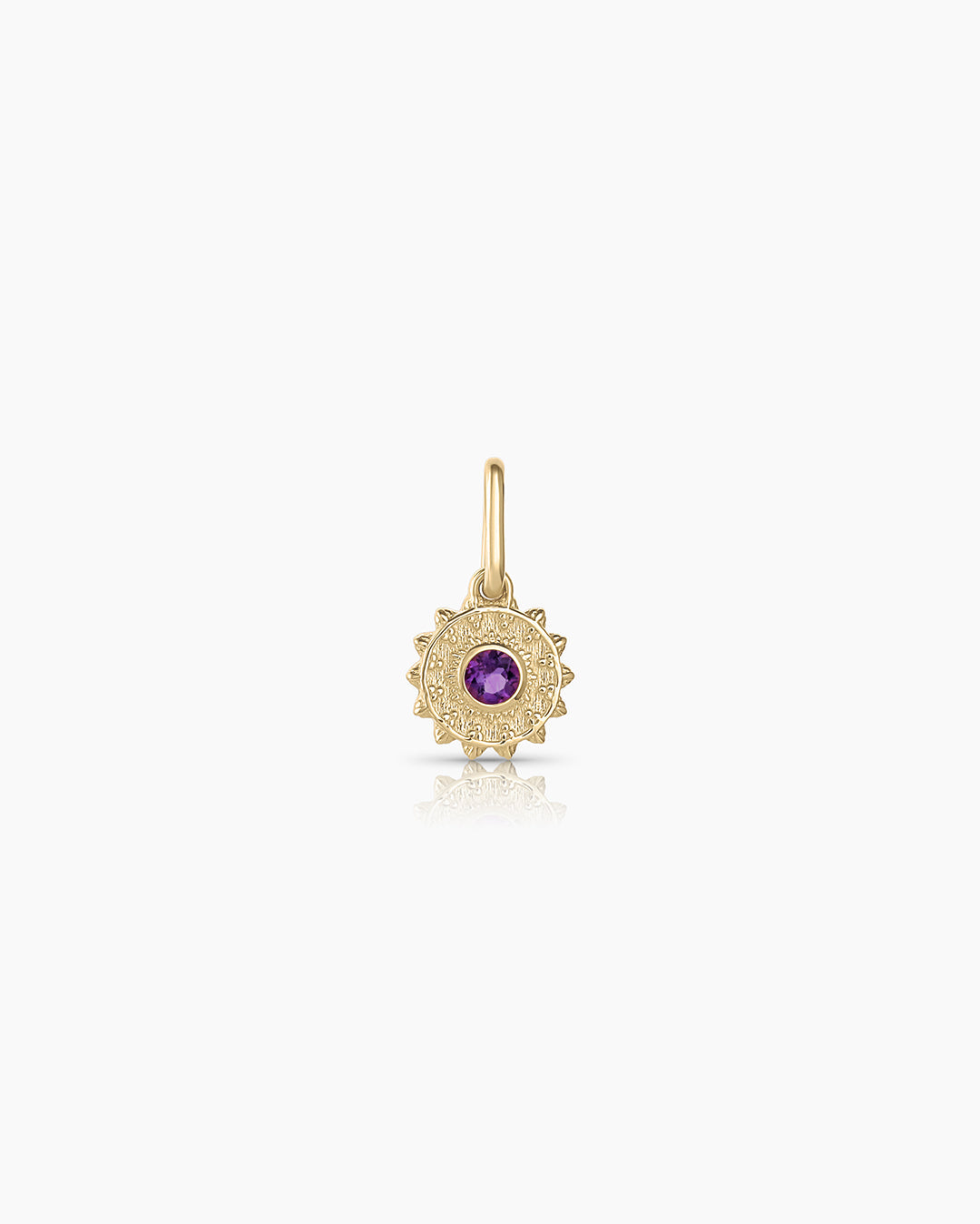 Sun Birthstone Charm || option::14k Solid Gold, Amethyst - February