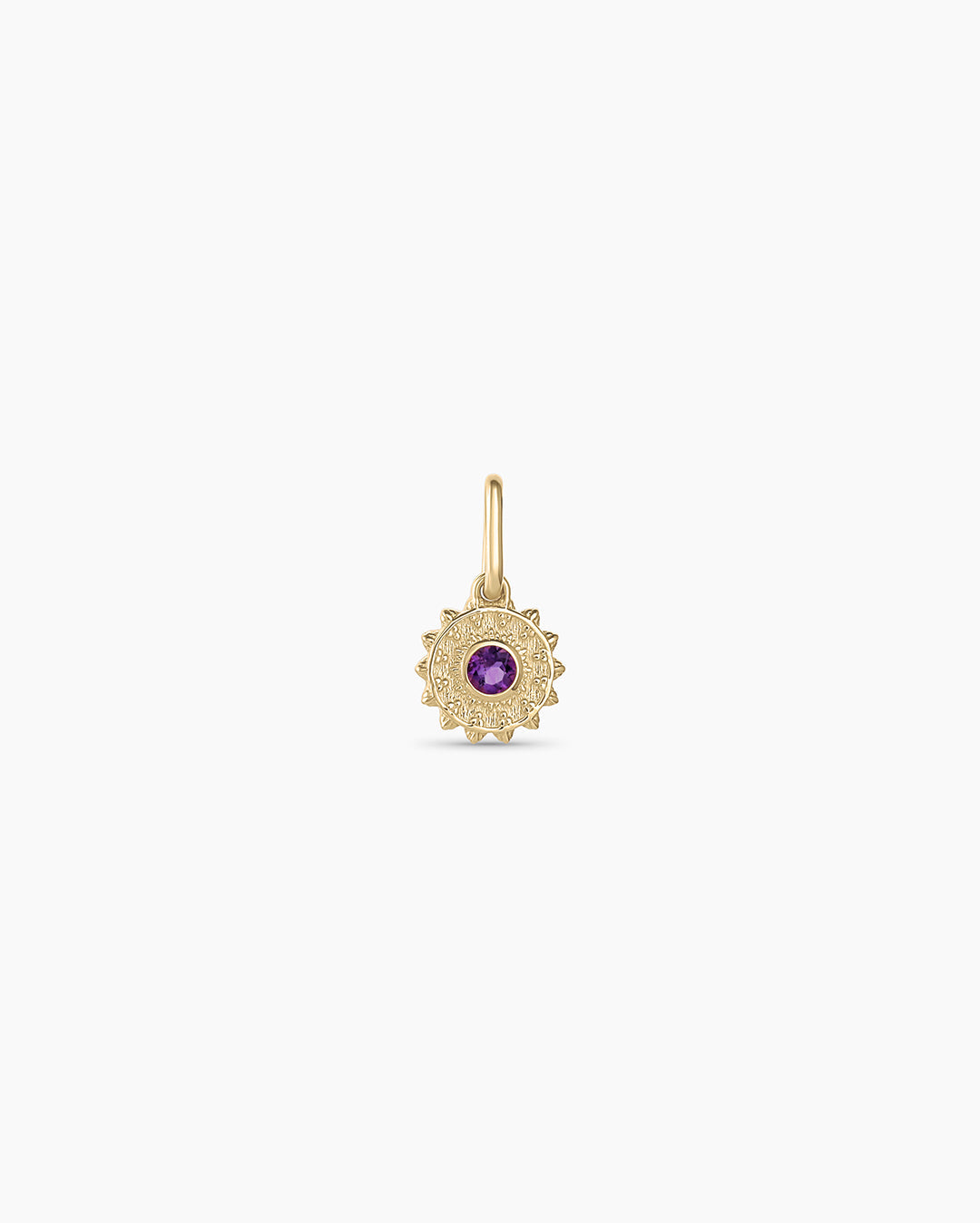 Sun Birthstone Charm || option::14k Solid Gold, Amethyst - February 