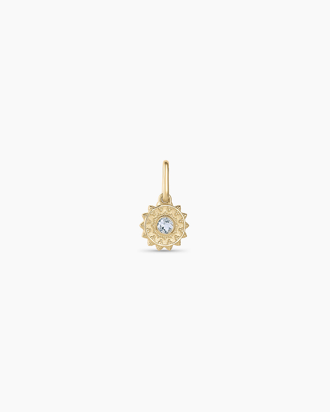 Sun Birthstone Charm || option::14k Solid Gold, Aquamarine - March