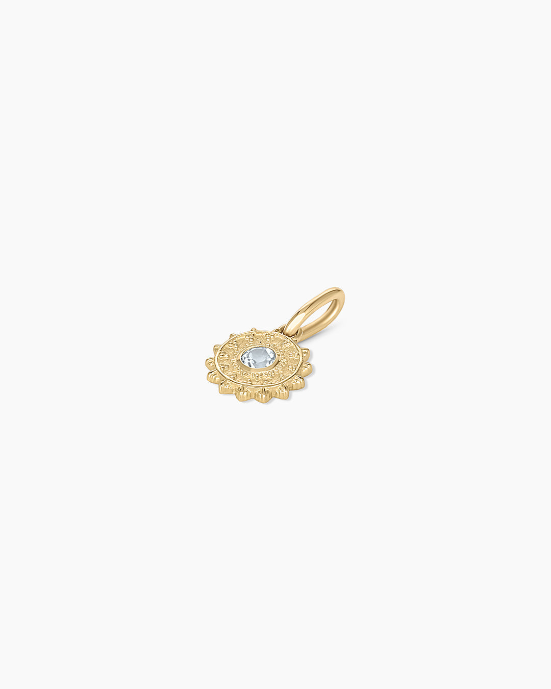 Sun Birthstone Charm || option::14k Solid Gold, Aquamarine - March