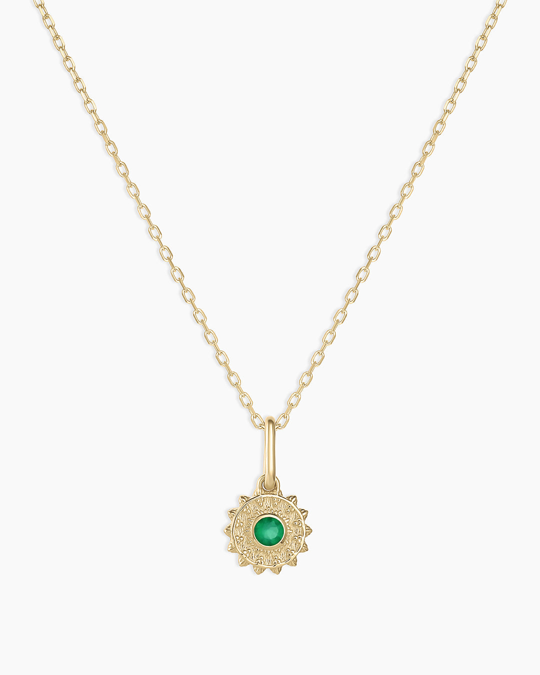 Sun Birthstone Charm Necklace || option::14k Solid Gold, Green Agate - May