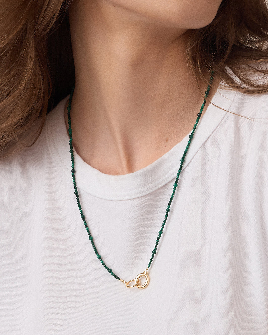 Power Gemstone Long Beaded Necklace || option::18k Gold Plated, Malachite