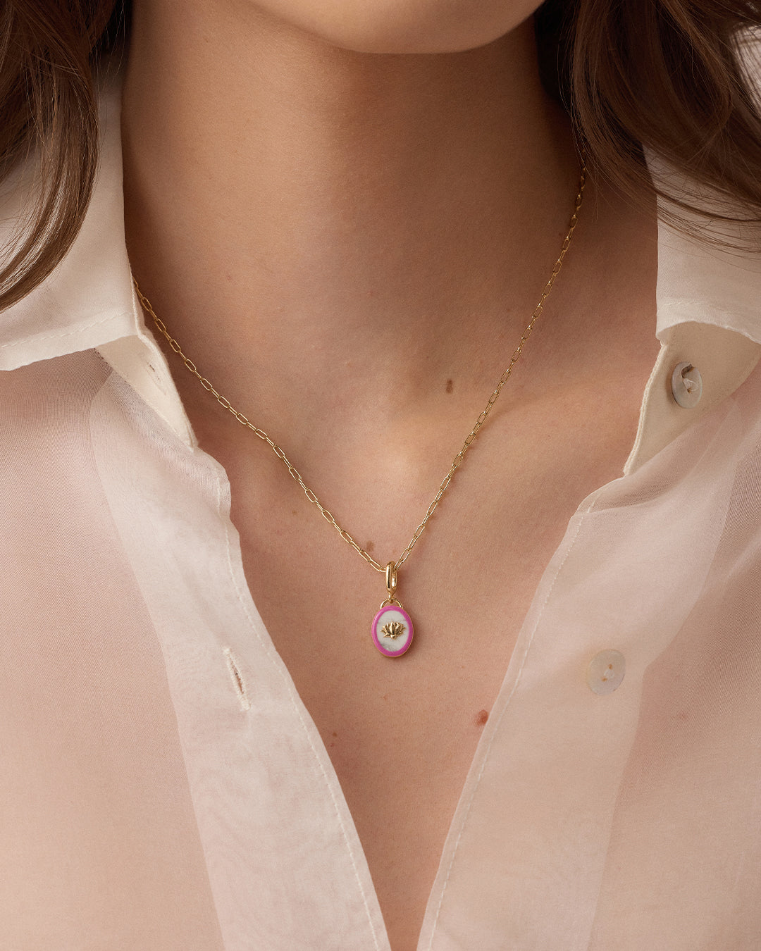 Power Gemstone Parker Charm Necklace Calming || option::18k Gold Plated, Howlite - Calming