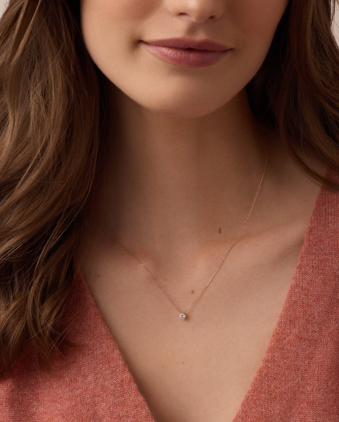 Lab Grown Diamond Halo Necklace || option::14k Solid Gold