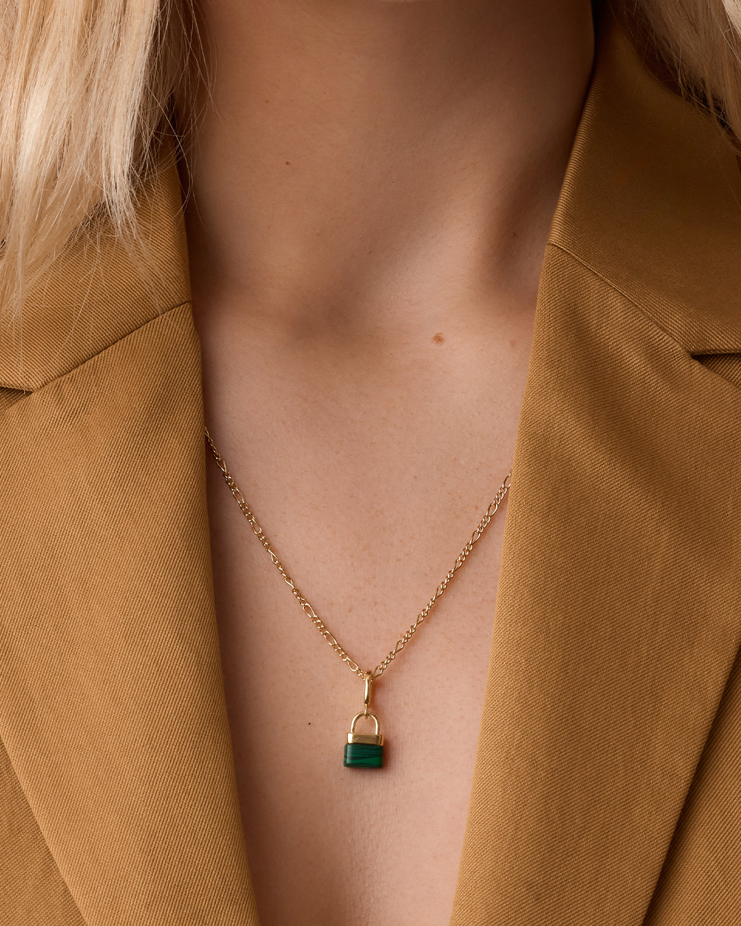 Padlock Parker Charm || option::18k Gold Plated, Malachite