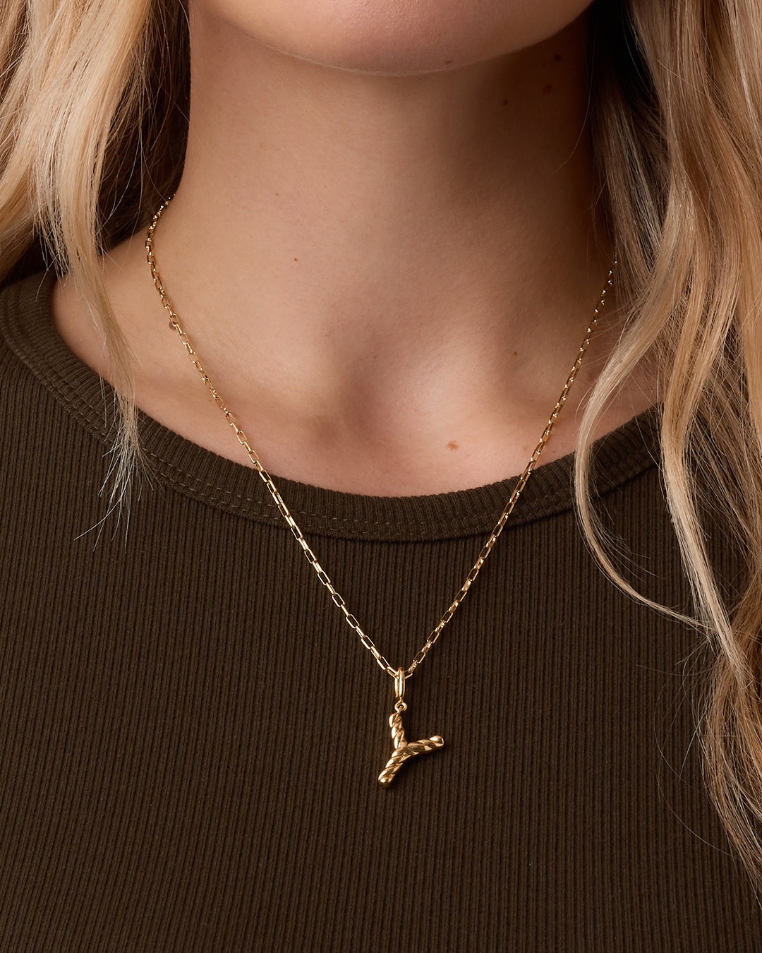 Crew Alphabet Statement Charm Necklace || option::18k Gold Plated, Y