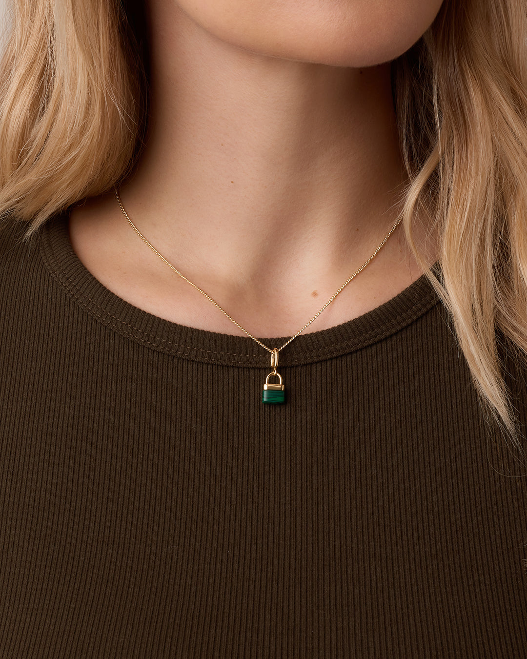 Padlock Parker Charm Necklace || option::18k Gold Plated, Malachite