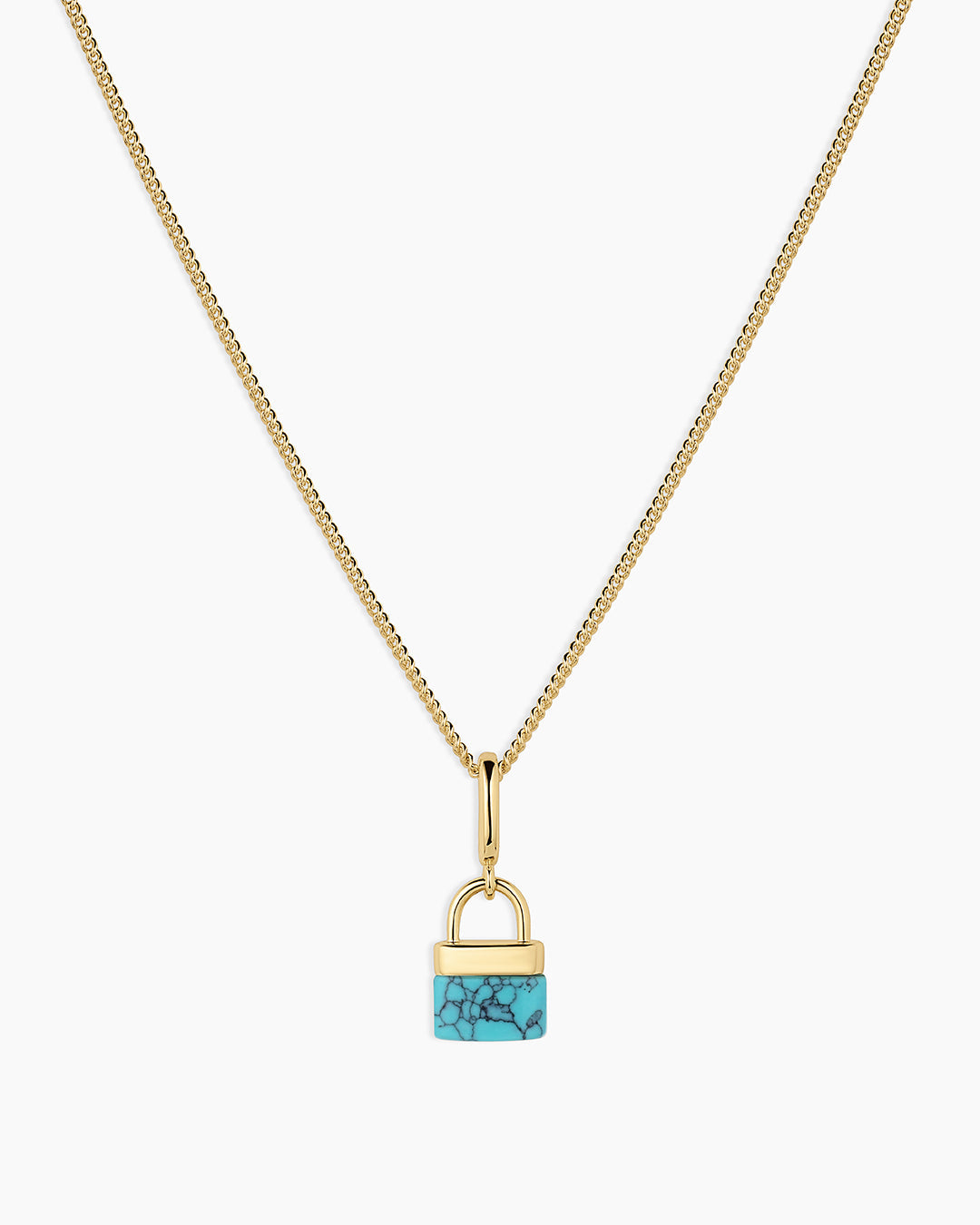 Padlock Parker Charm Necklace || option::18k Gold Plated, Treated Turquoise