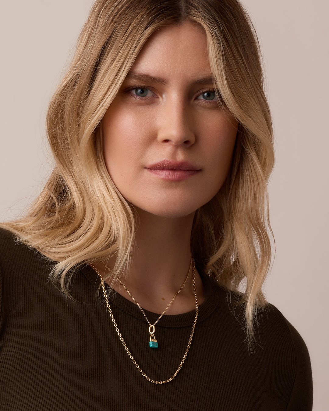 Padlock Parker Charm Necklace || option::18k Gold Plated, Treated Turquoise