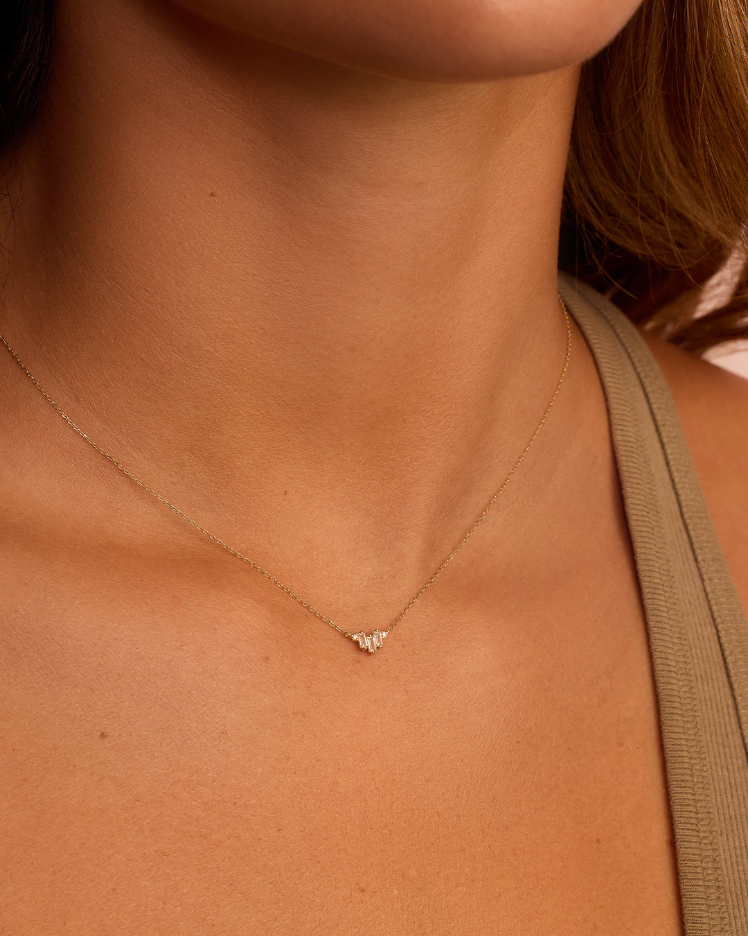 Diamond and White Sapphire Amara Trio Necklace || option::14k Solid Gold