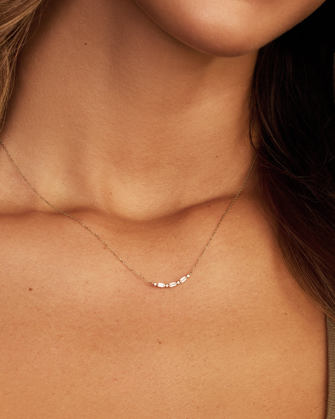 Diamond and White Sapphire Amara Row Necklace || option::14k Solid Gold