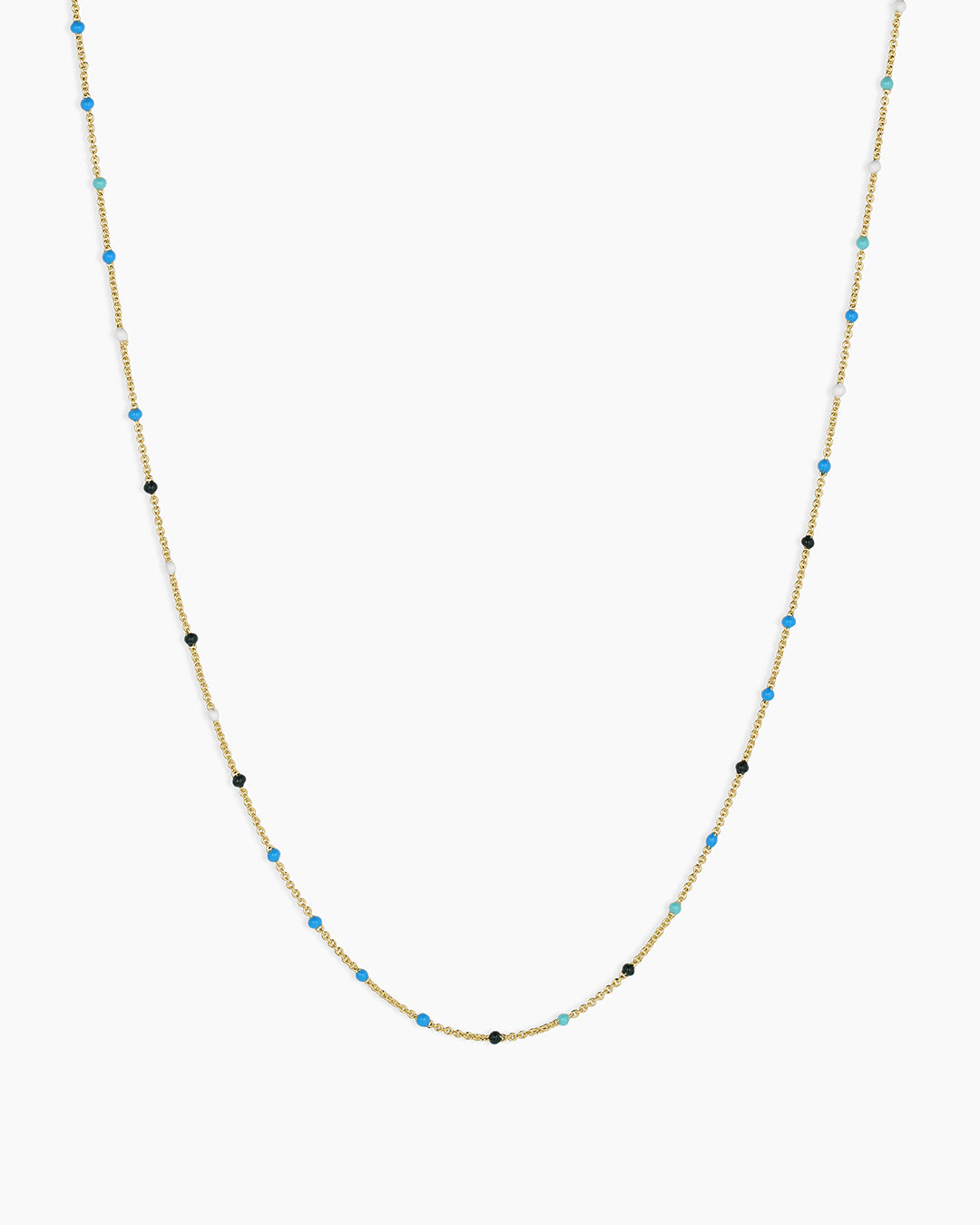 gold necklace with blue beads