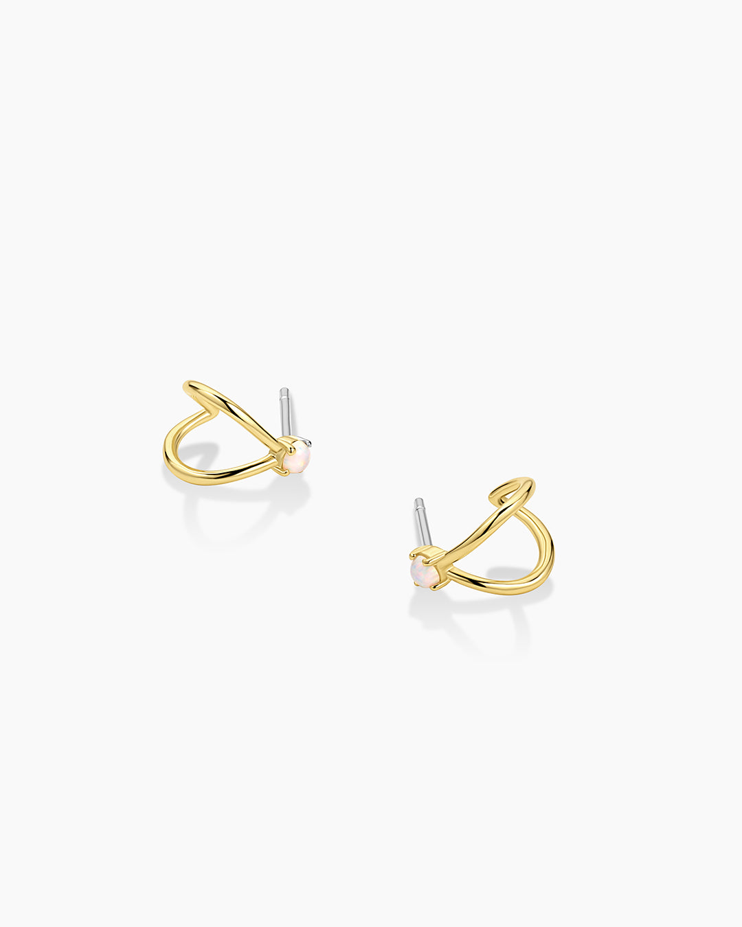 Opalite Solitaire Double Huggies || option:: Gold Plated