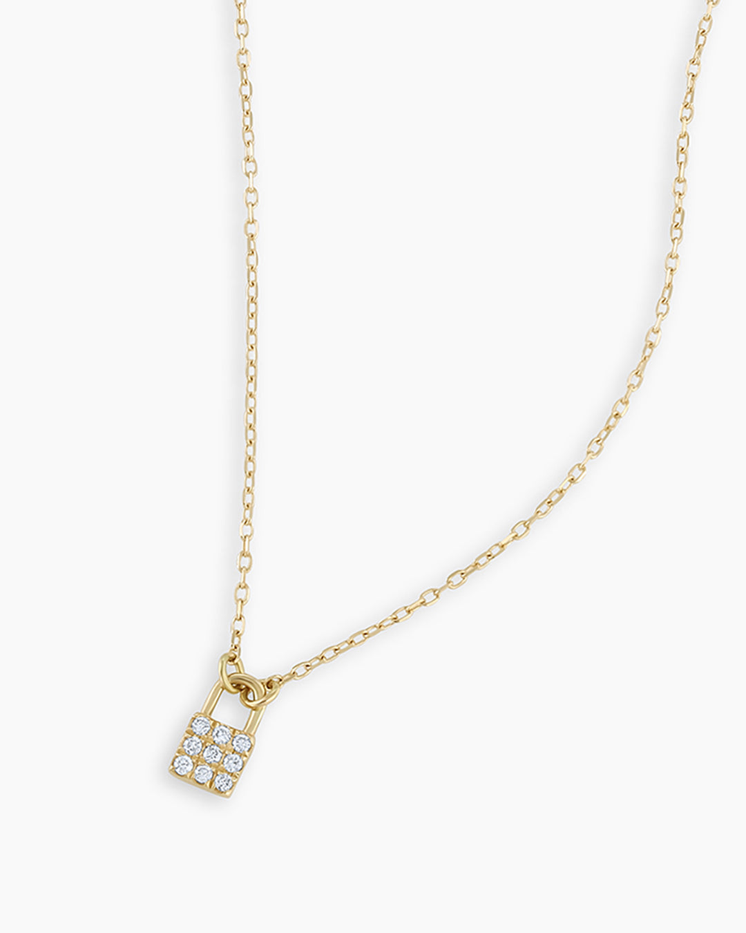 14K Solid Gold Heart Charm Lock Necklace with Diamonds
