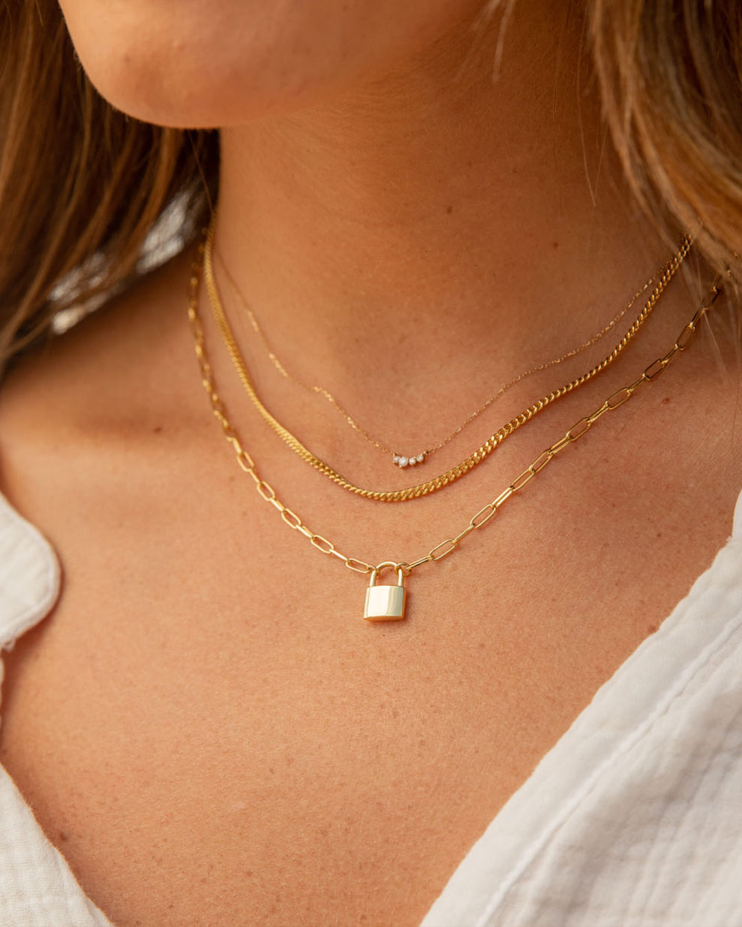 18K Gold Layered Necklaces for Women, Personalized Lock Chain