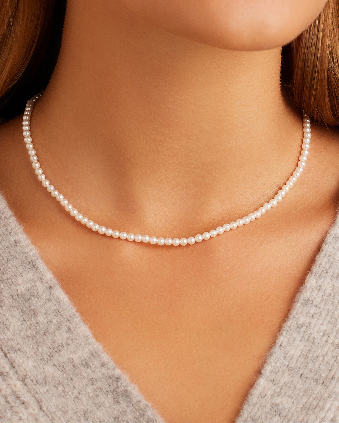 Simple Pearl Necklace in Solid 14K Gold with Large Genuine